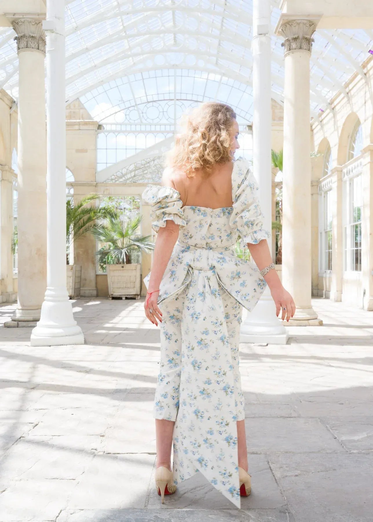 Floral strapless dress with detachable bow
